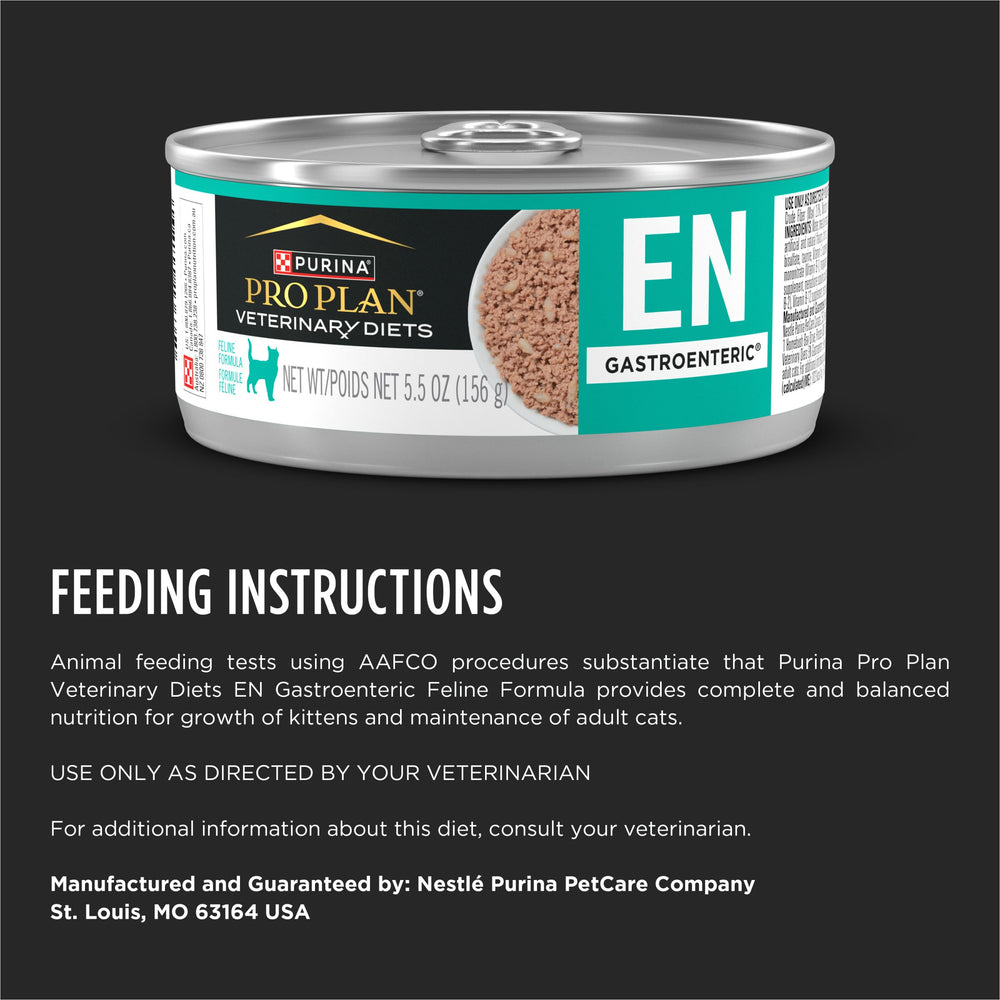 Purina Pro Plan Veterinary Diets EN Gastroenteric Feline Formula nutrition label shows high protein.