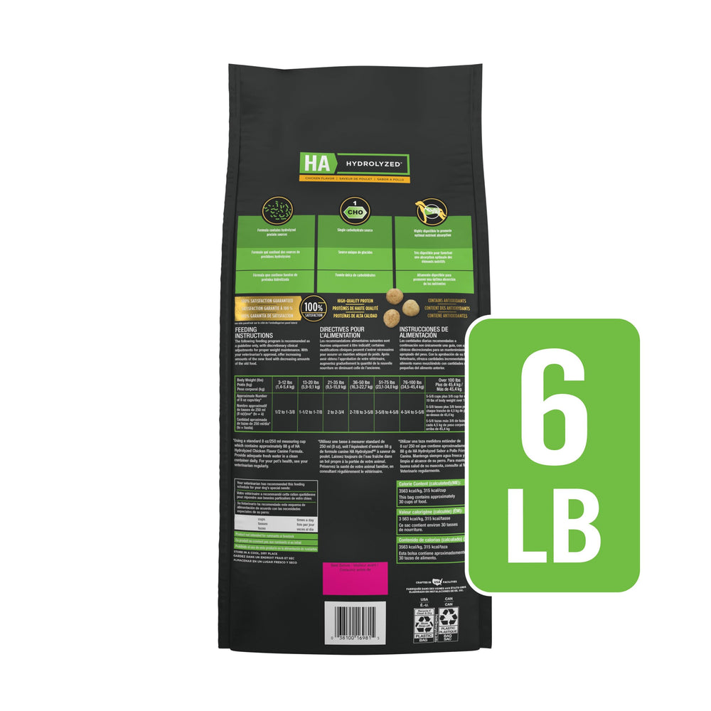 Pro Plan HA hydrolyzed chicken dry dog food ingredients scene.