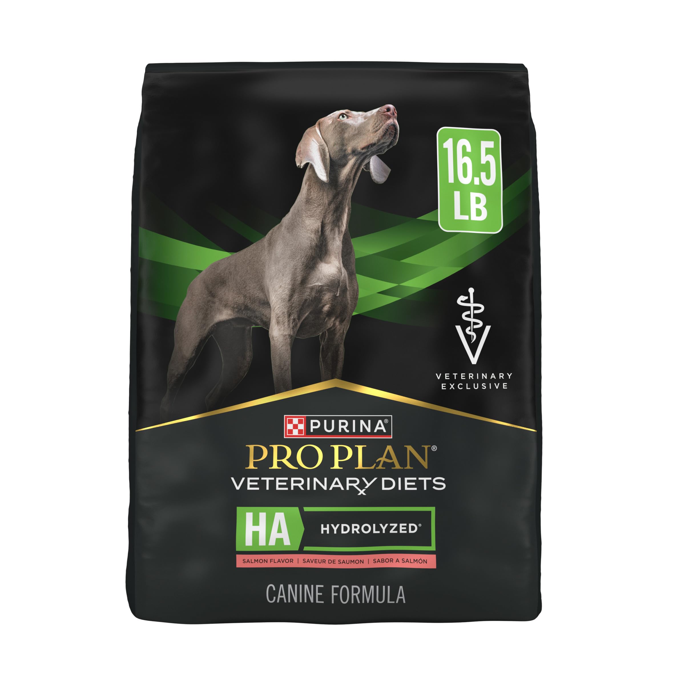 Pro Plan Veterinary Diets HA Hydrolyzed Salmon dry dog food bag for sensitive digestion.