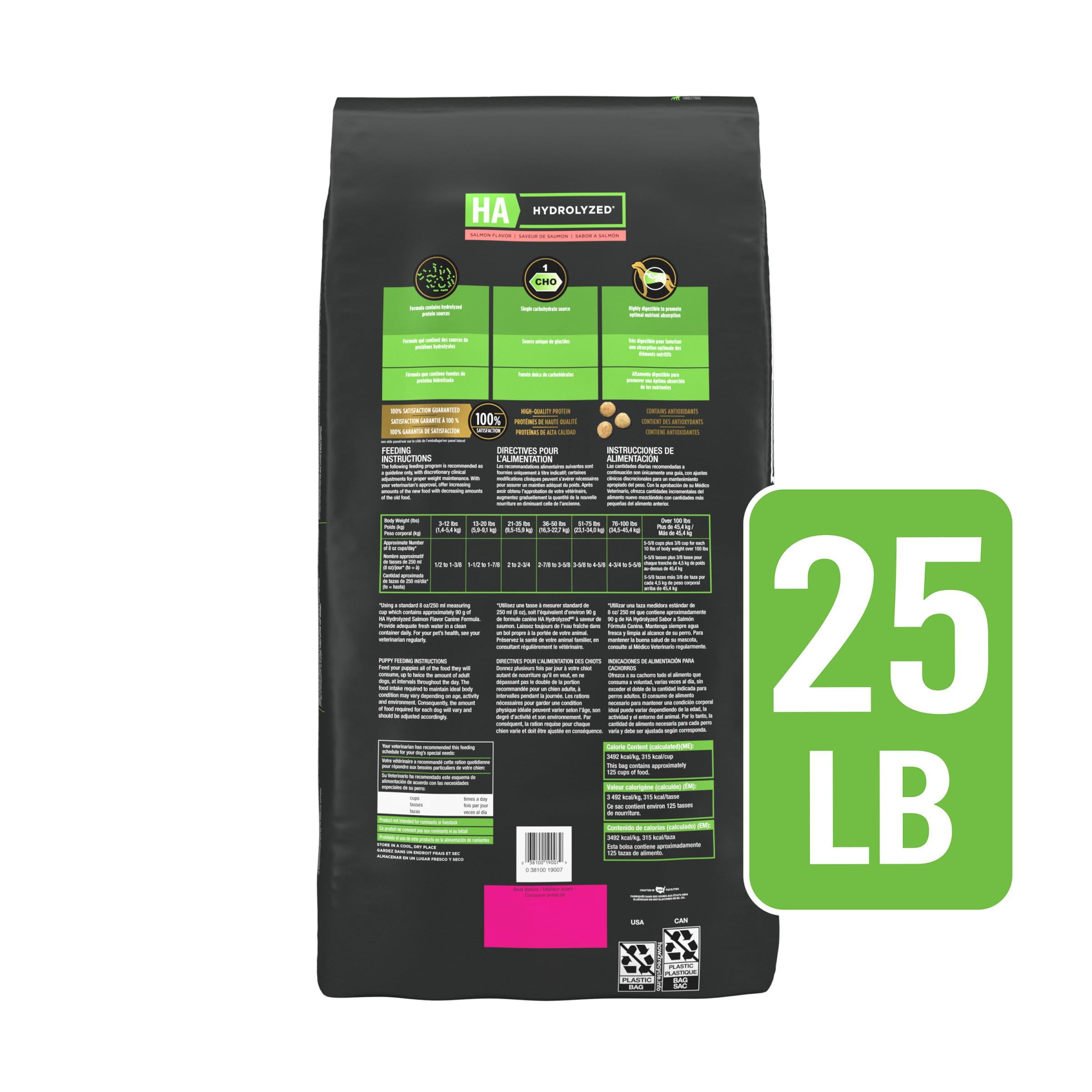 Packaging visuals highlighting salmon flavor and hydrolyzed protein.
