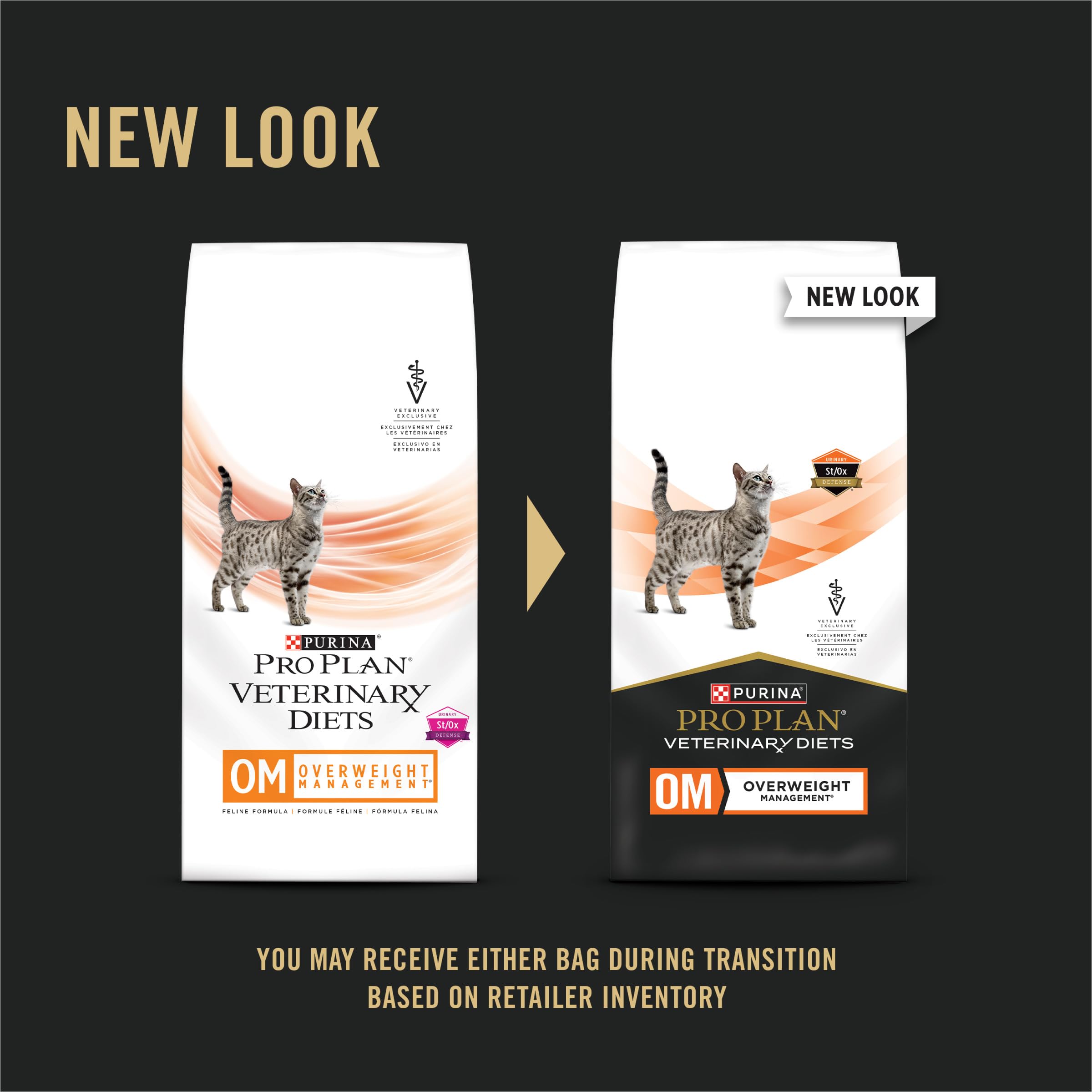 Pro Plan OM kibble closeup highlighting high protein-to-calorie approach for leaner body mass.