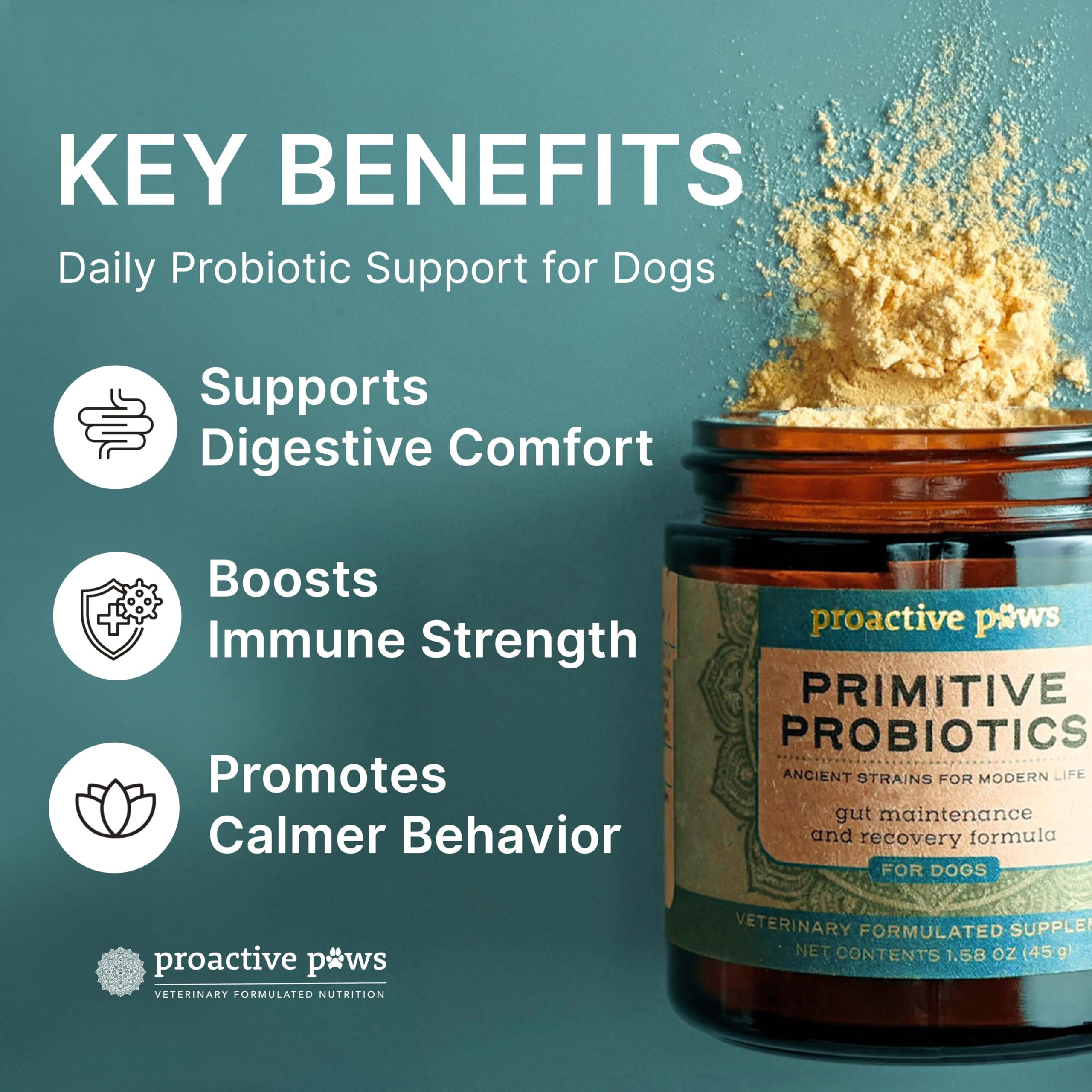 Scoop dispensing Proactive Paws probiotics for daily canine gut balance