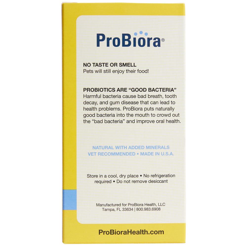 Probiora for Dogs closeup focusing on tooth and gum health support.