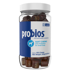 Probios Dogs Soft Chews bottle, easy daily probiotic support for digestion.