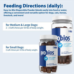 Probios for Dogs Soft Chews dog enjoying chew as easy daily supplement.