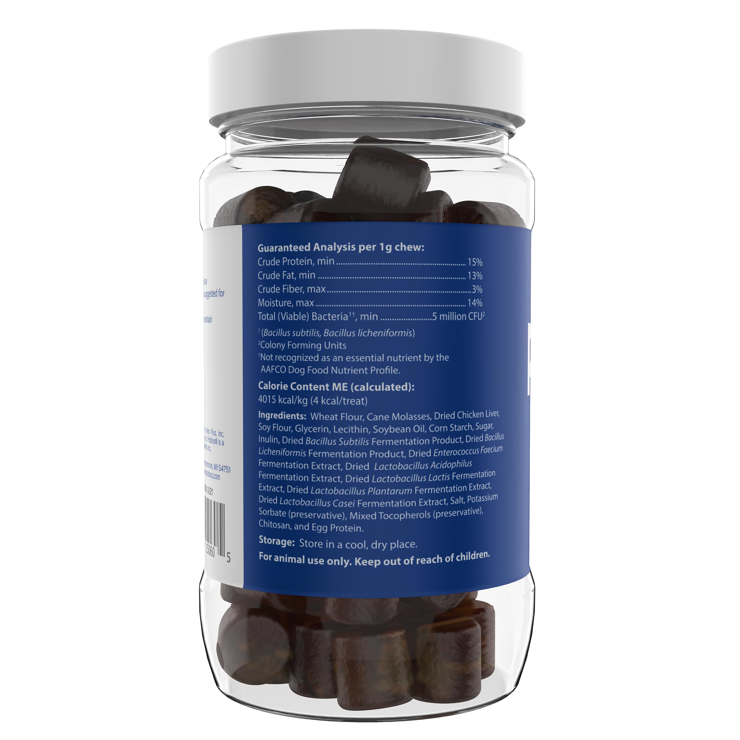 Probios Dogs Soft Chews 120g packaging with scoop for portion control.