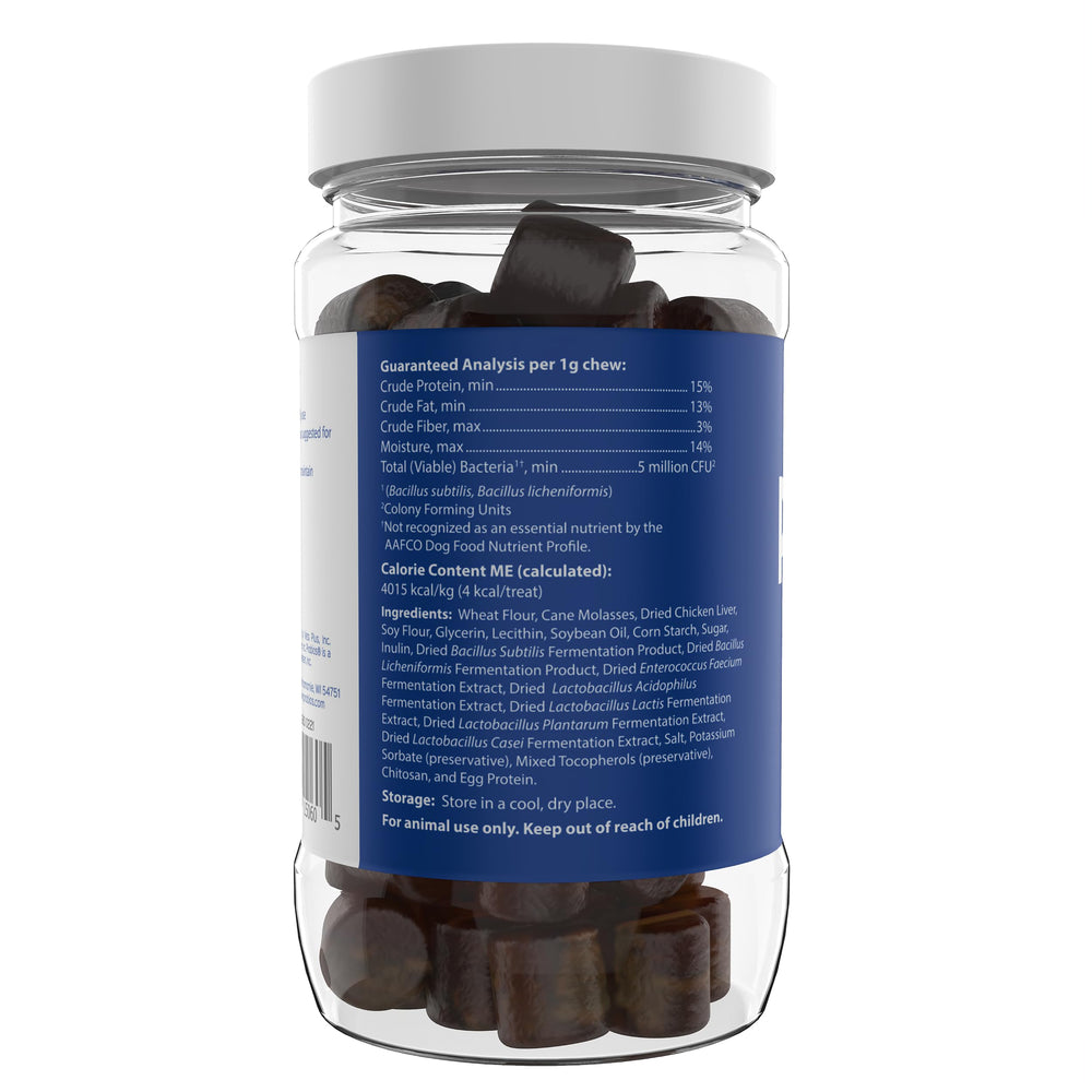 Probios Dogs Soft Chews 120g packaging with scoop for portion control.