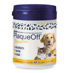 Proden PlaqueOff 180g bottle for pet dental care and gum support
