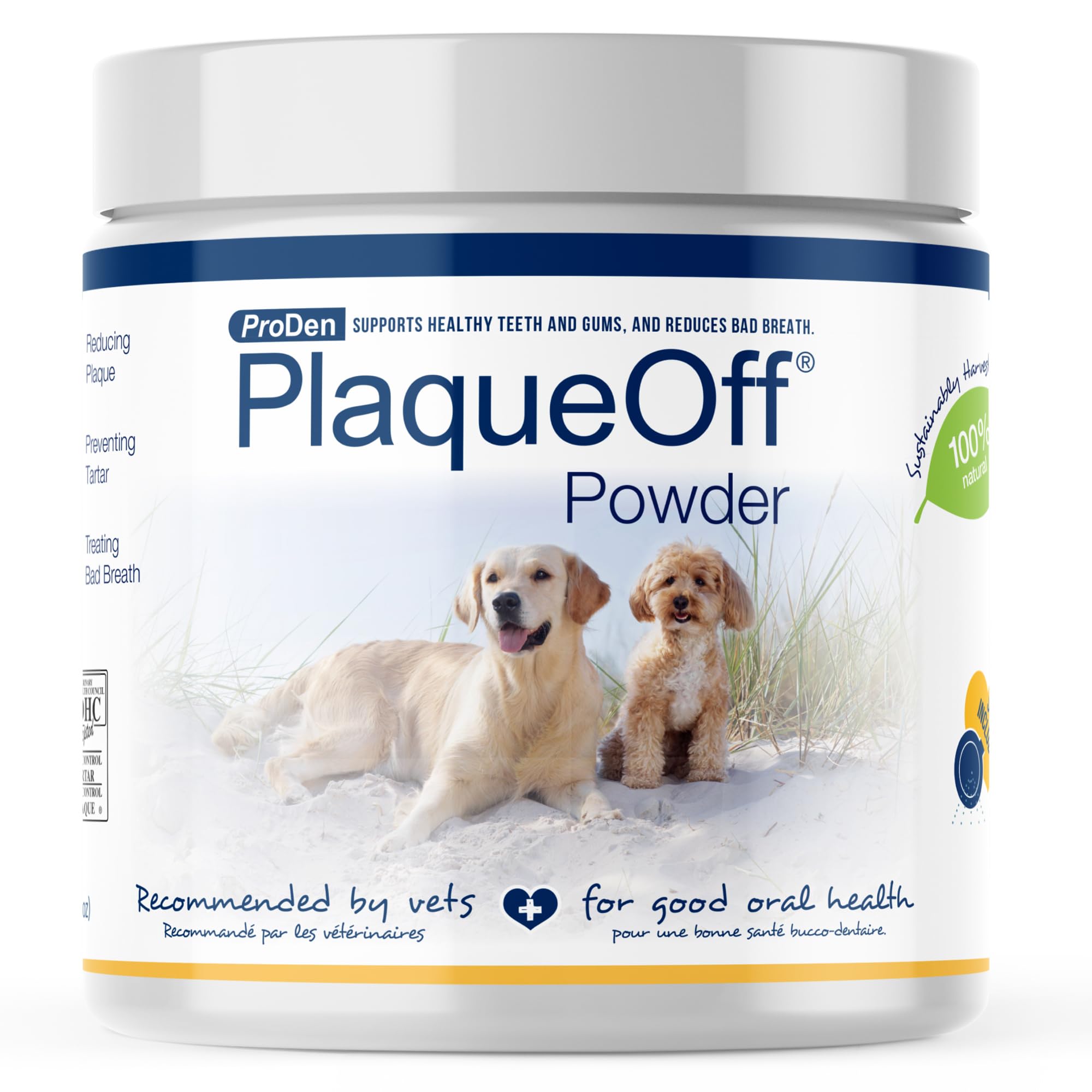 ProDen PlaqueOff bottle 420g for dogs and cats promoting natural dental support