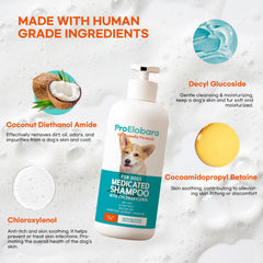 ProElobara dog shampoo itch relief during baths for irritated skin.