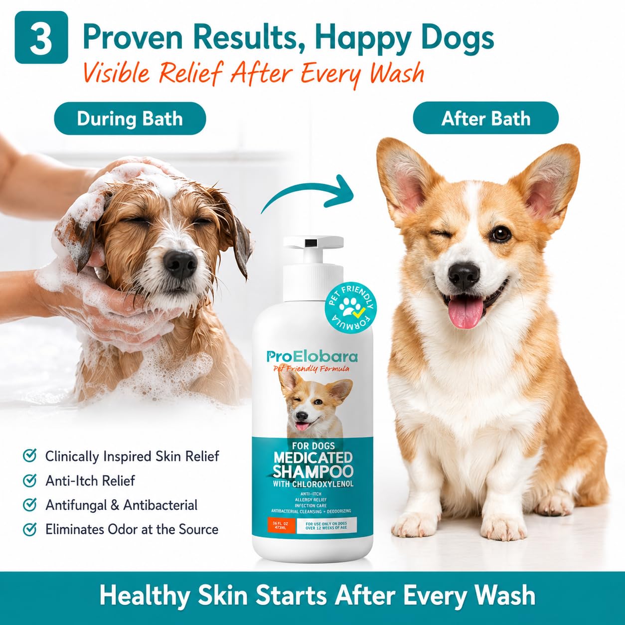 ProElobara gentle clean formula safe for all breeds and coats.
