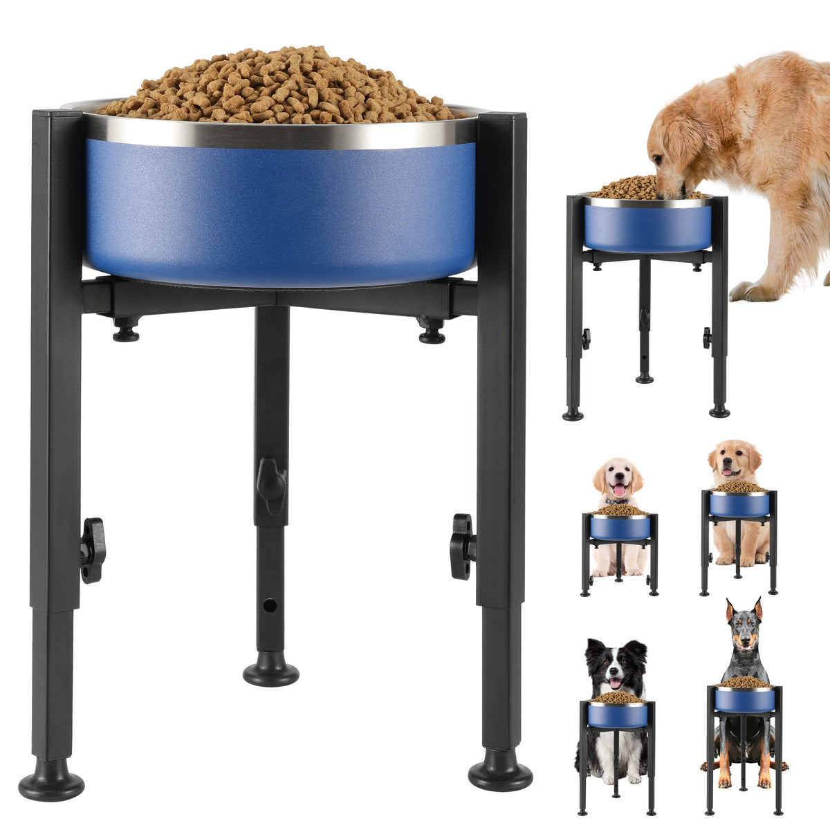 PROERR tall dog bowl stand with adjustable height supports comfortable feeding for large dogs.