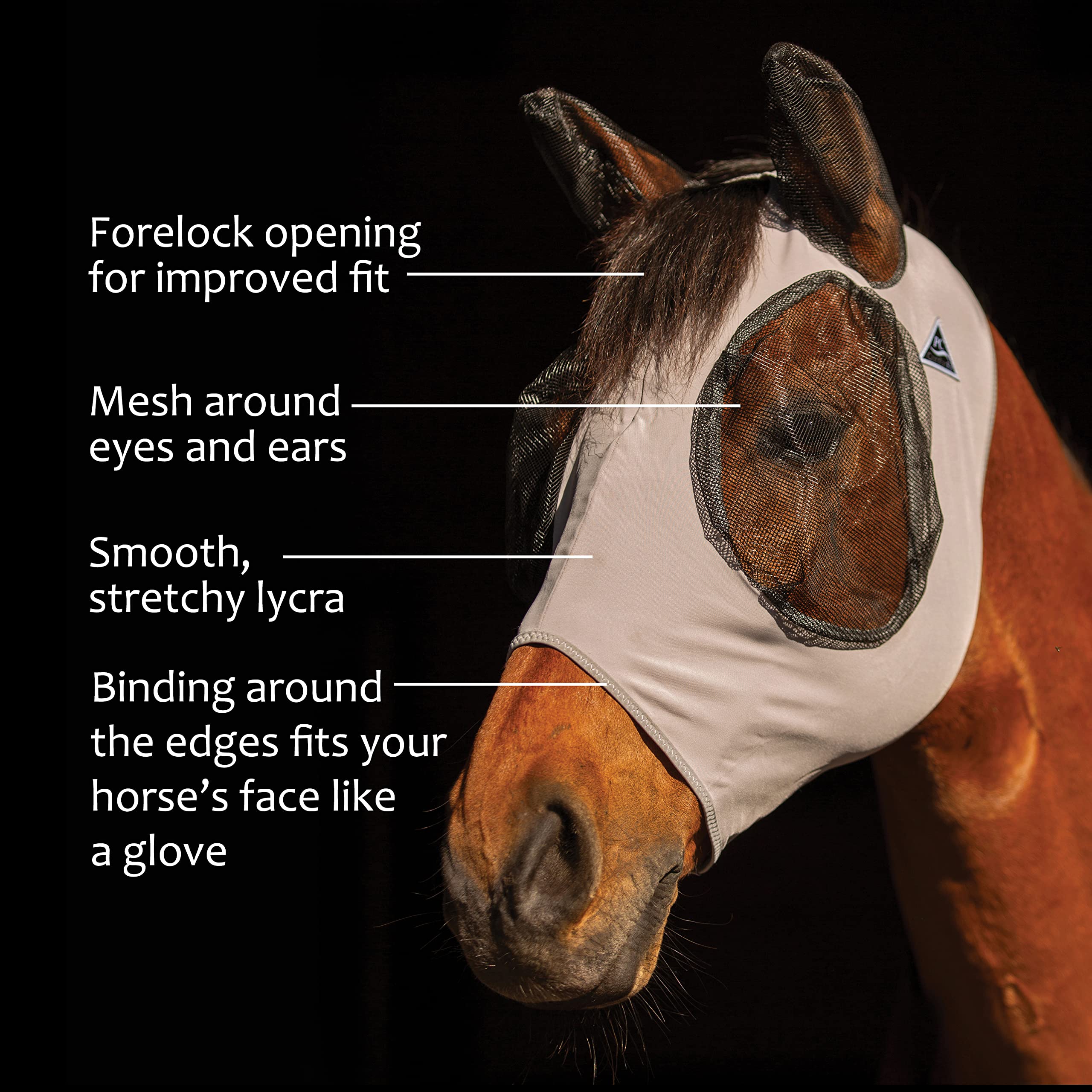 Professional's Choice Comfort Fit Fly Mask Charcoal forelock opening for secure, comfortable fit