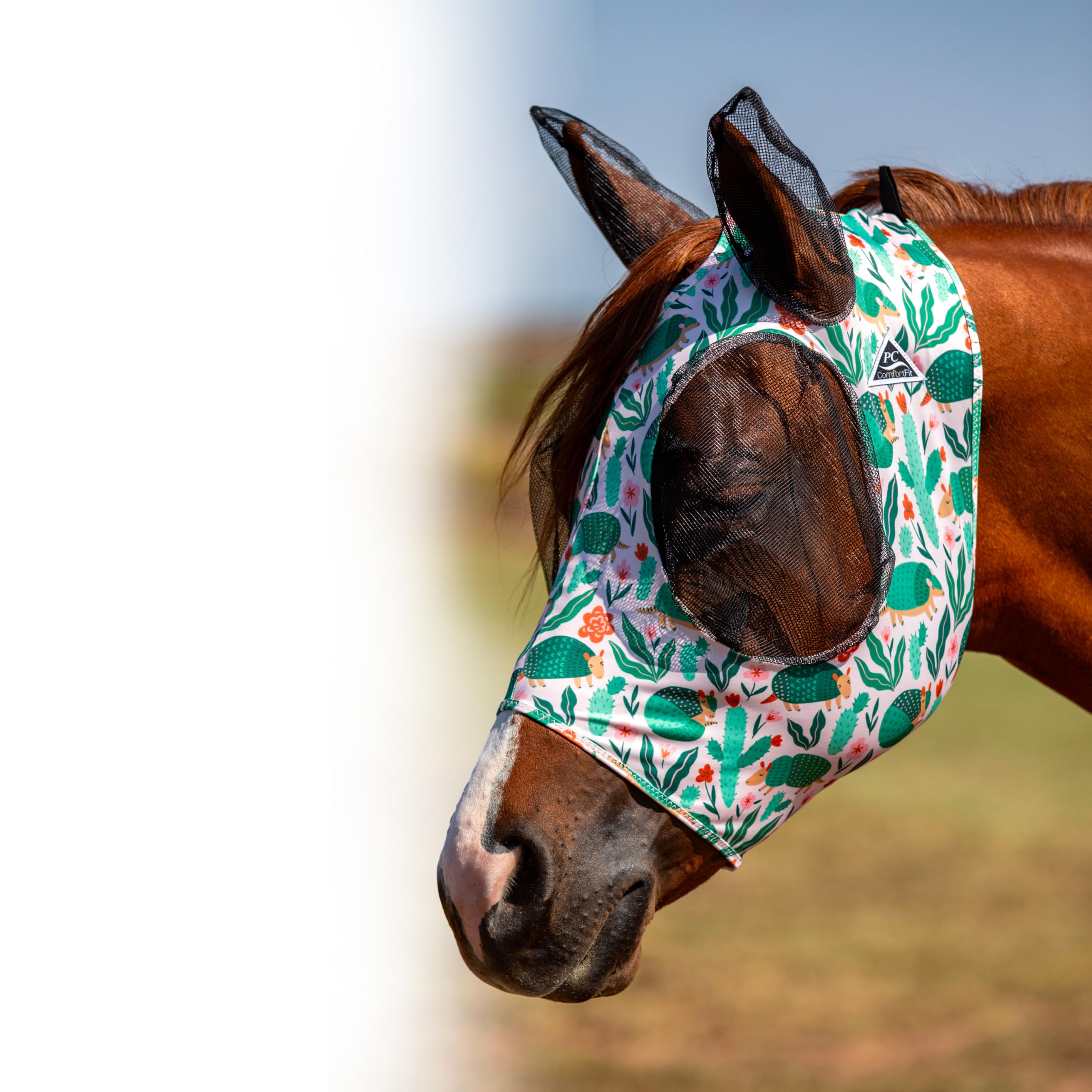 Professional's Choice Comfort-Fit Fly Mask with eye and ear mesh protects vision from flies.