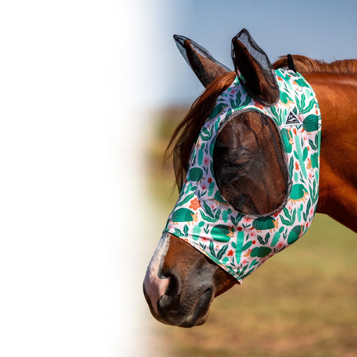 Professional's Choice Comfort-Fit Fly Mask with eye and ear mesh protects vision from flies.