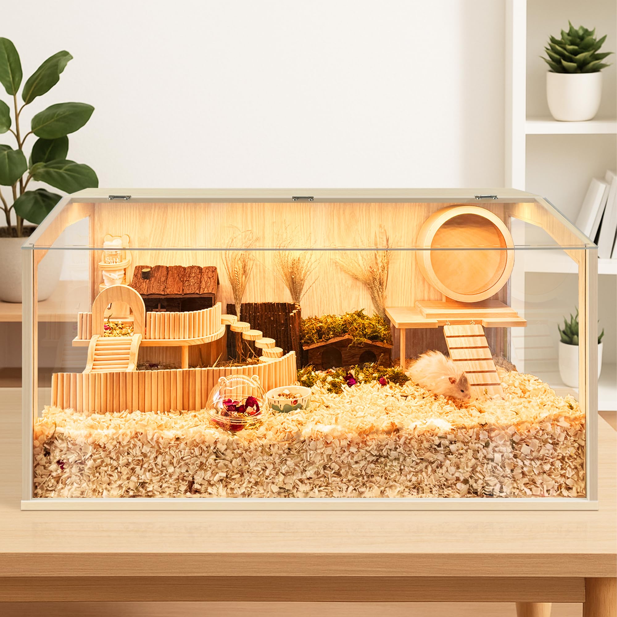 PROLEE hamster cage extended spacing view window for spacious burrowing and activity.