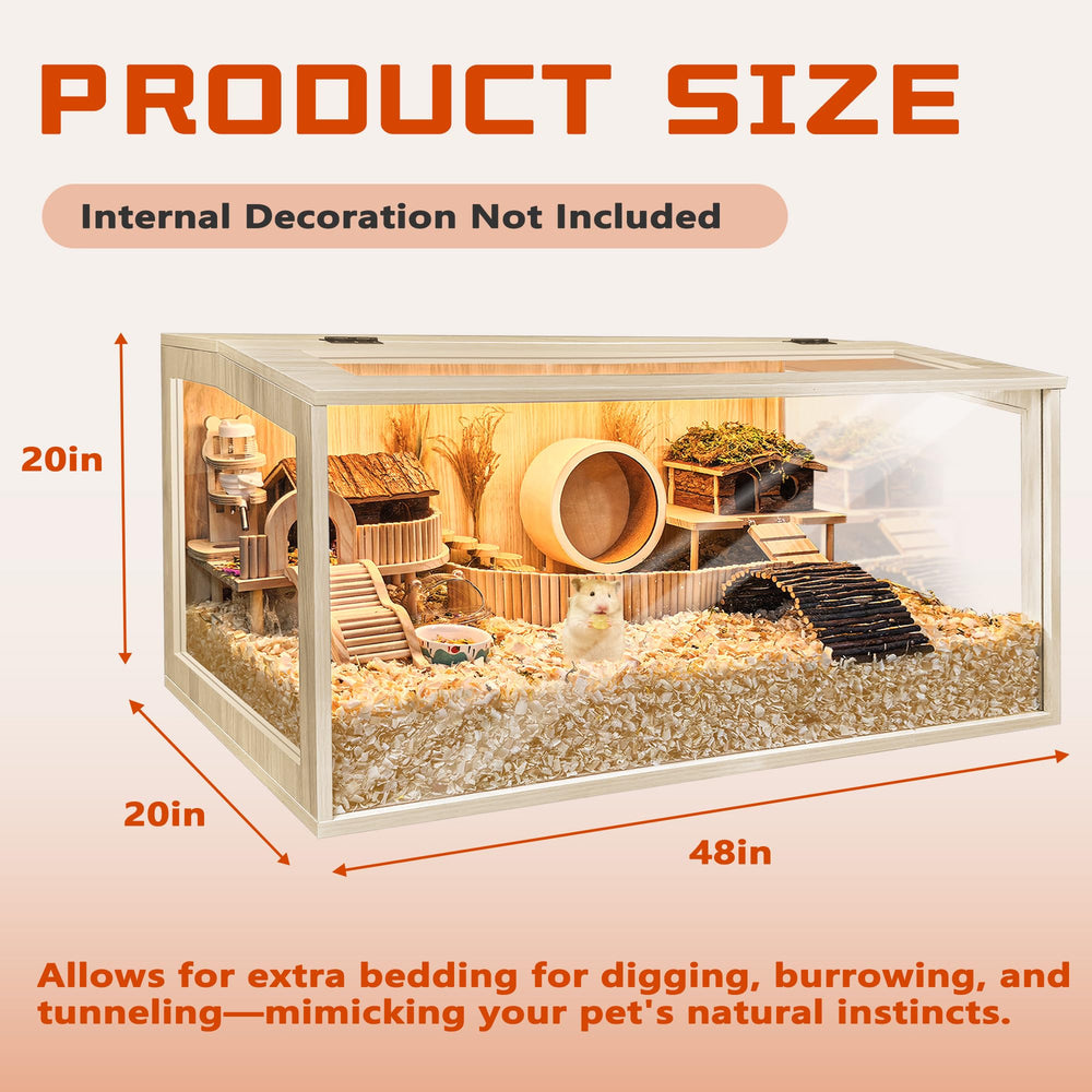 PROLEE hamster cage durable wood construction supports thick bedding and burrows