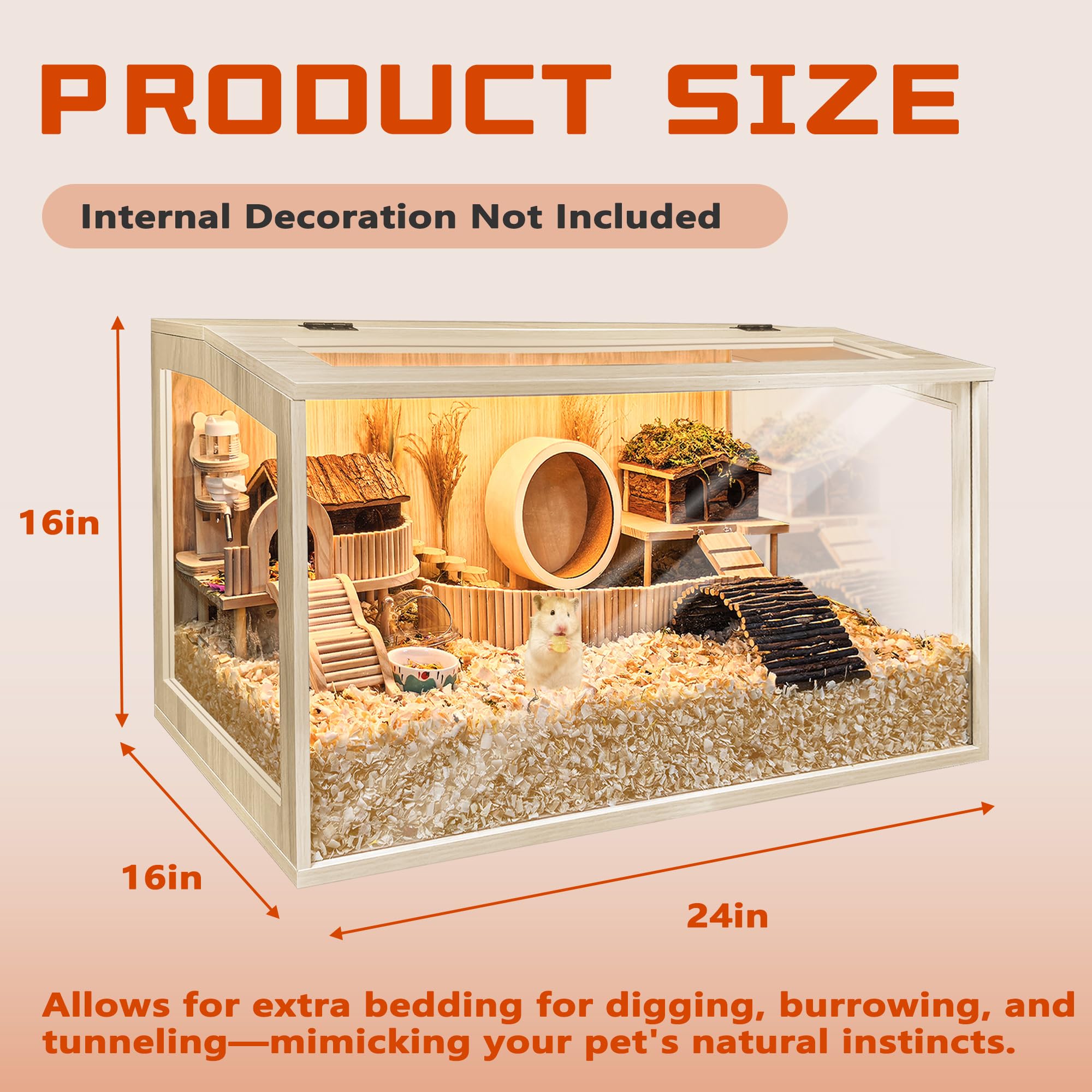 PROLEE wooden rodent habitat interior with thick bedding space