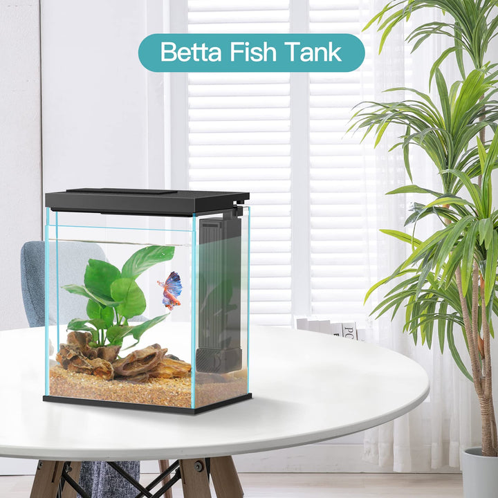 Pronetcus Betta Tank 2gal glass top view, compact design ideal for small spaces.