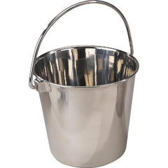 Pro Select Heavy Duty Stainless Steel Pails hanging on fence for easy feeding and cleanup.