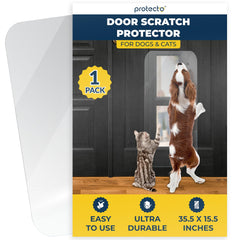PROTECTO door protector guards against pet scratches with a clear, unobtrusive shield.