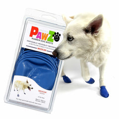 Protex PawZ rubber dog boots blue, front view, all-weather protection for medium paws.