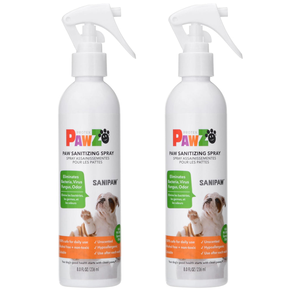 Protex PawZ SaniPaw bottle front showing dog-safe paw cleaner for daily use.