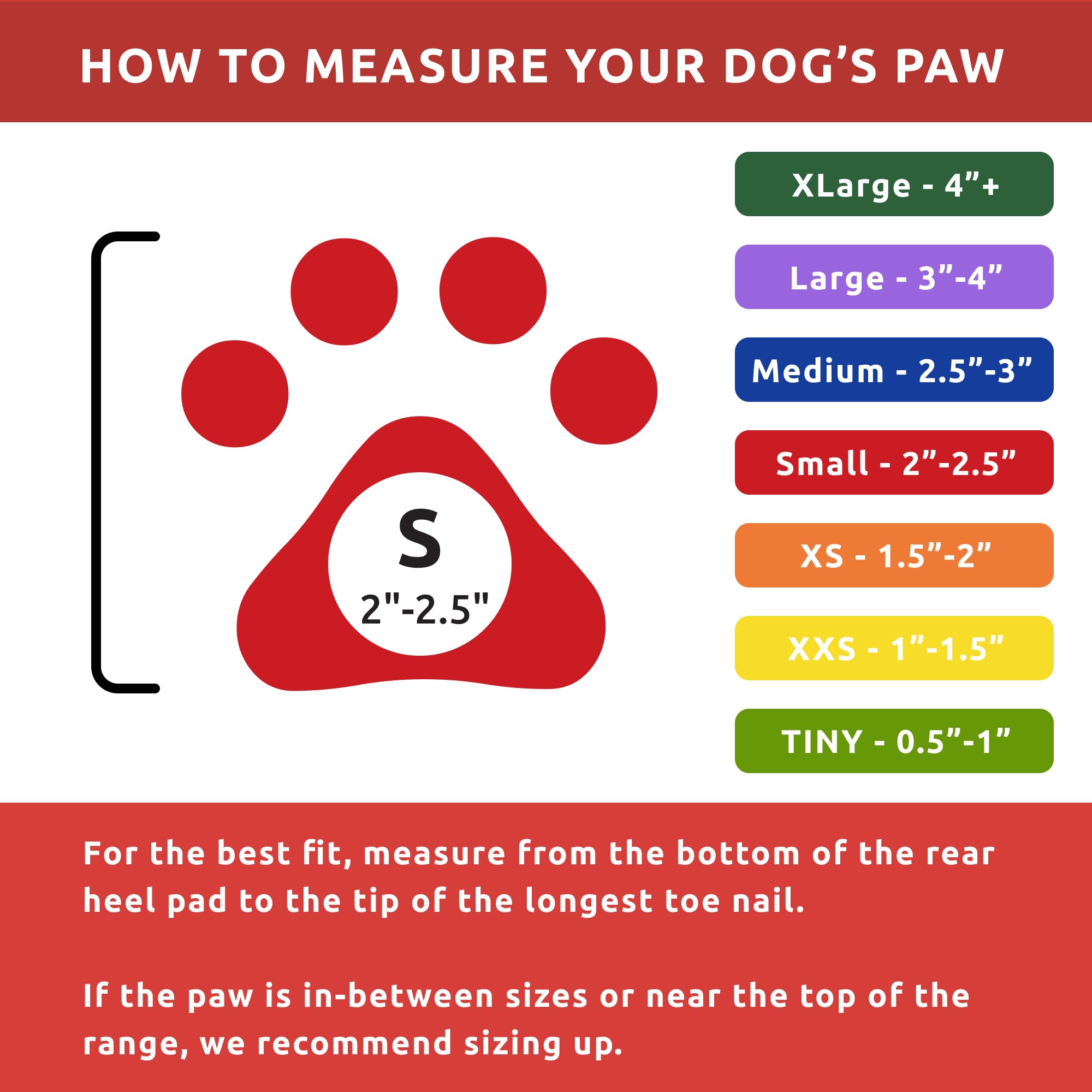 Protex PawZ sizing chart helps pick the best fit for small paws.