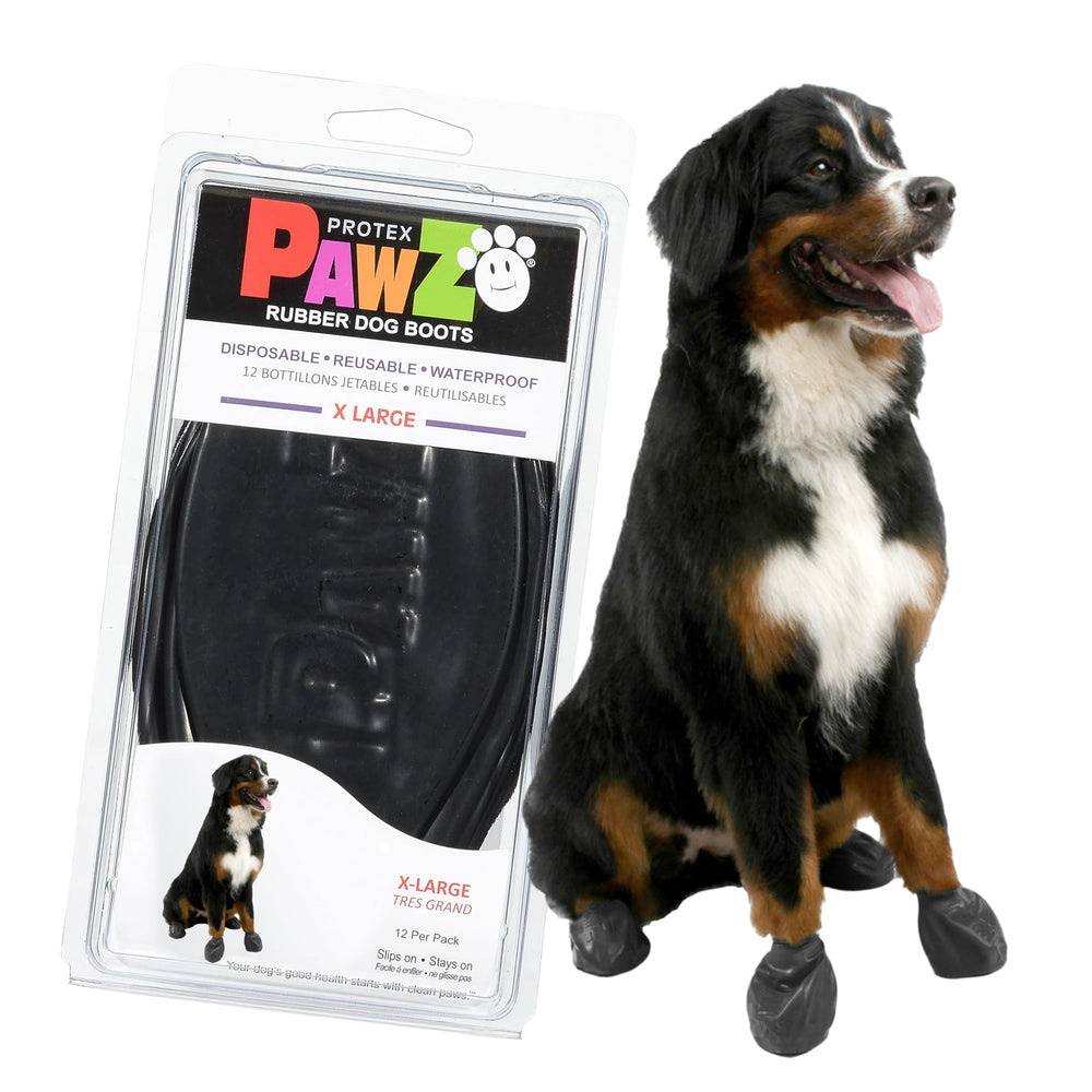 Protex PawZ XL pull-on dog boots on large paws offering all-weather protection