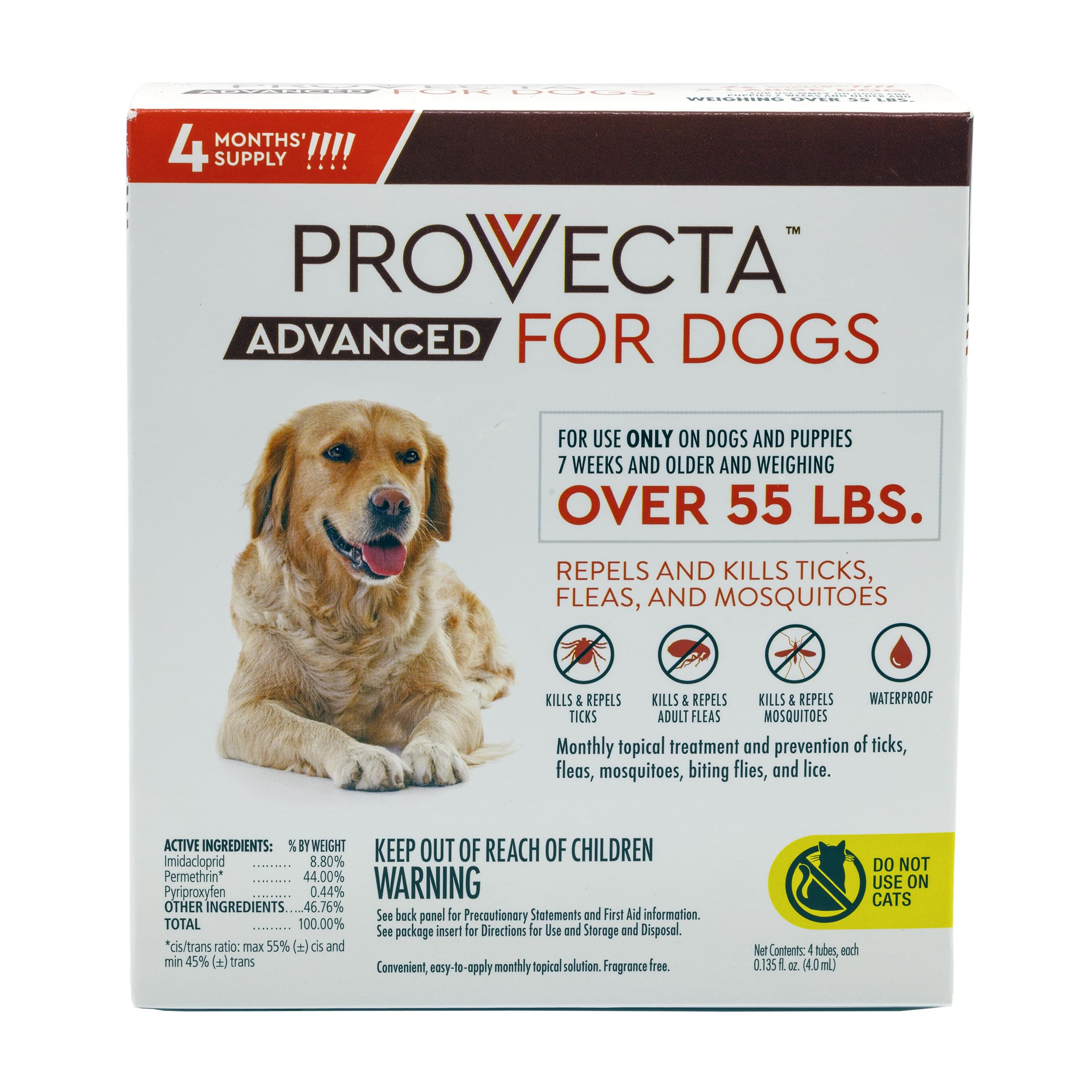Provecta Advanced XL bottle pour highlights easy topical protection against fleas and ticks.