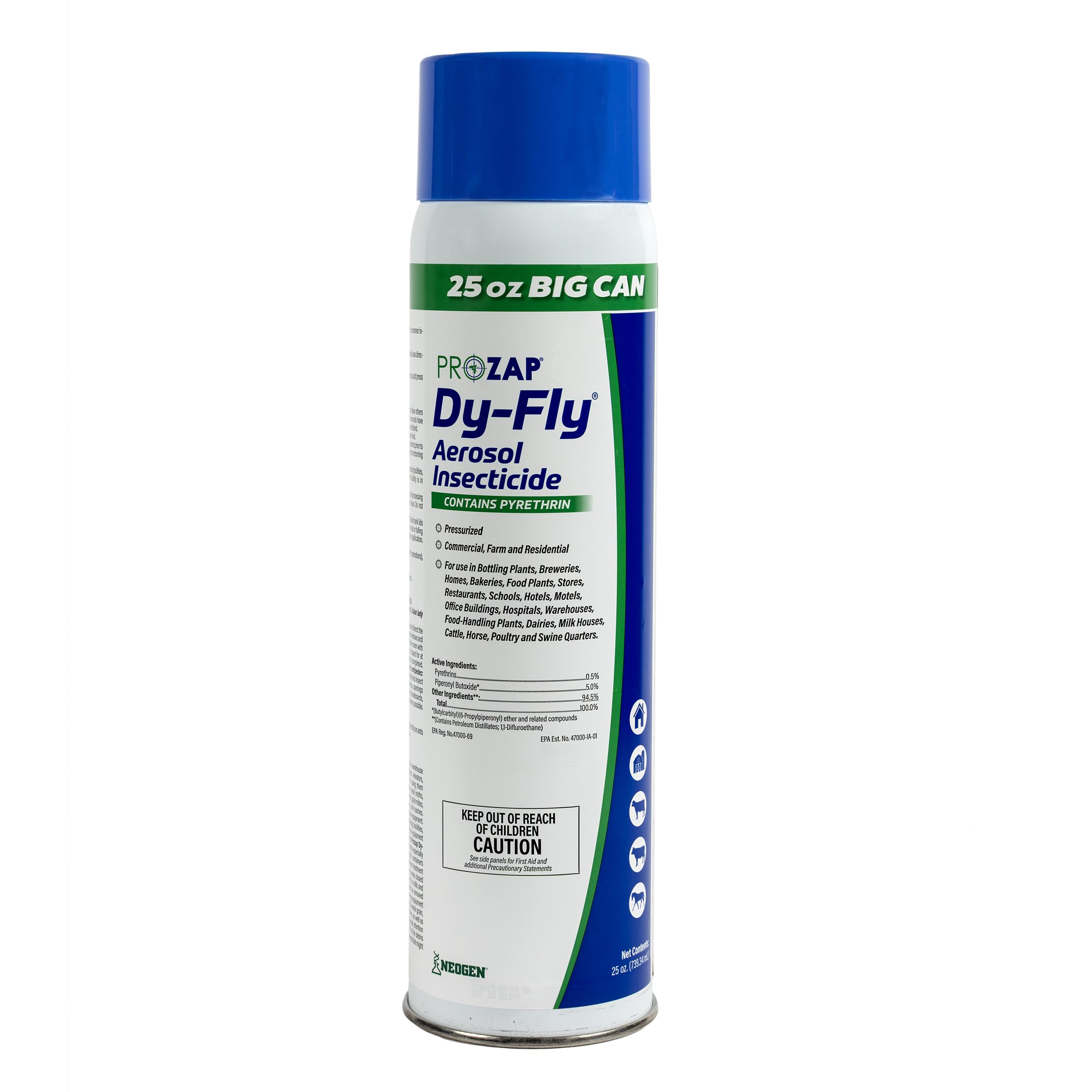 Prozap Dy-Fly Aerosol bottle pour for quick, controlled insect knockdown.