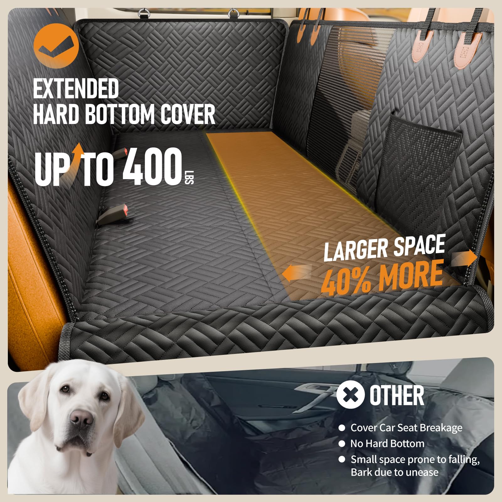 PROZAR hard-bottom back-seat extender keeps dogs secure during drives.