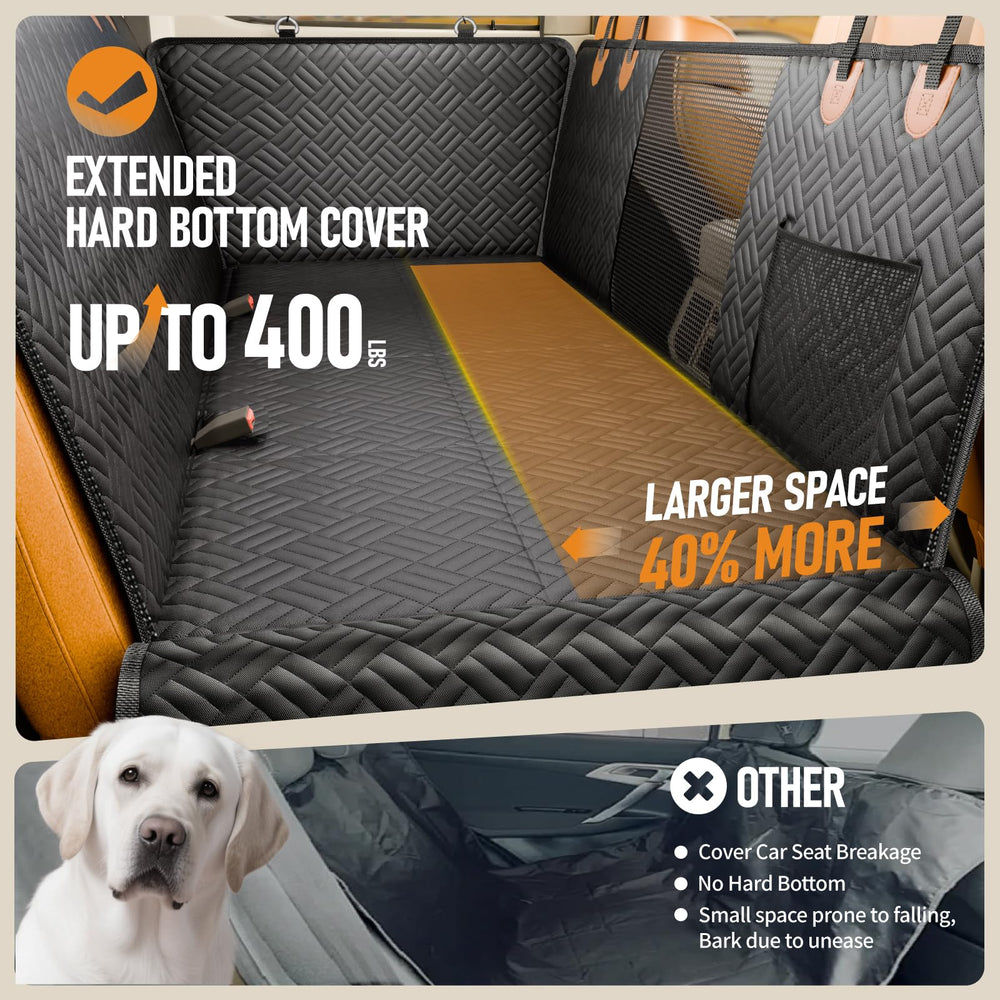 PROZAR hard-bottom back-seat extender keeps dogs secure during drives.