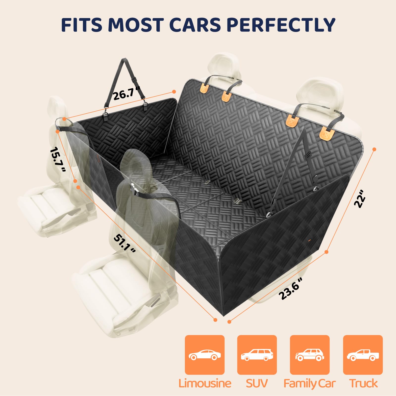 PROZAR mesh window on dog car seat cover allowing pet visibility