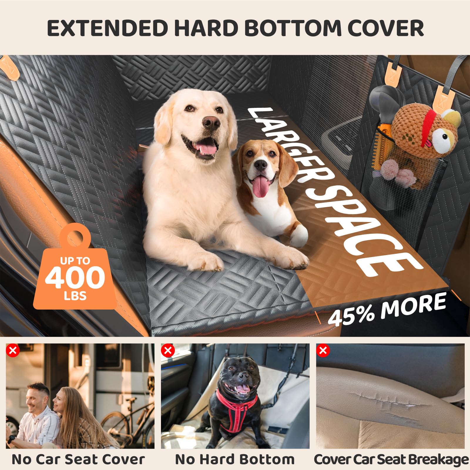 PROZAR dog car seat cover showing zippered side flaps to prevent sliding