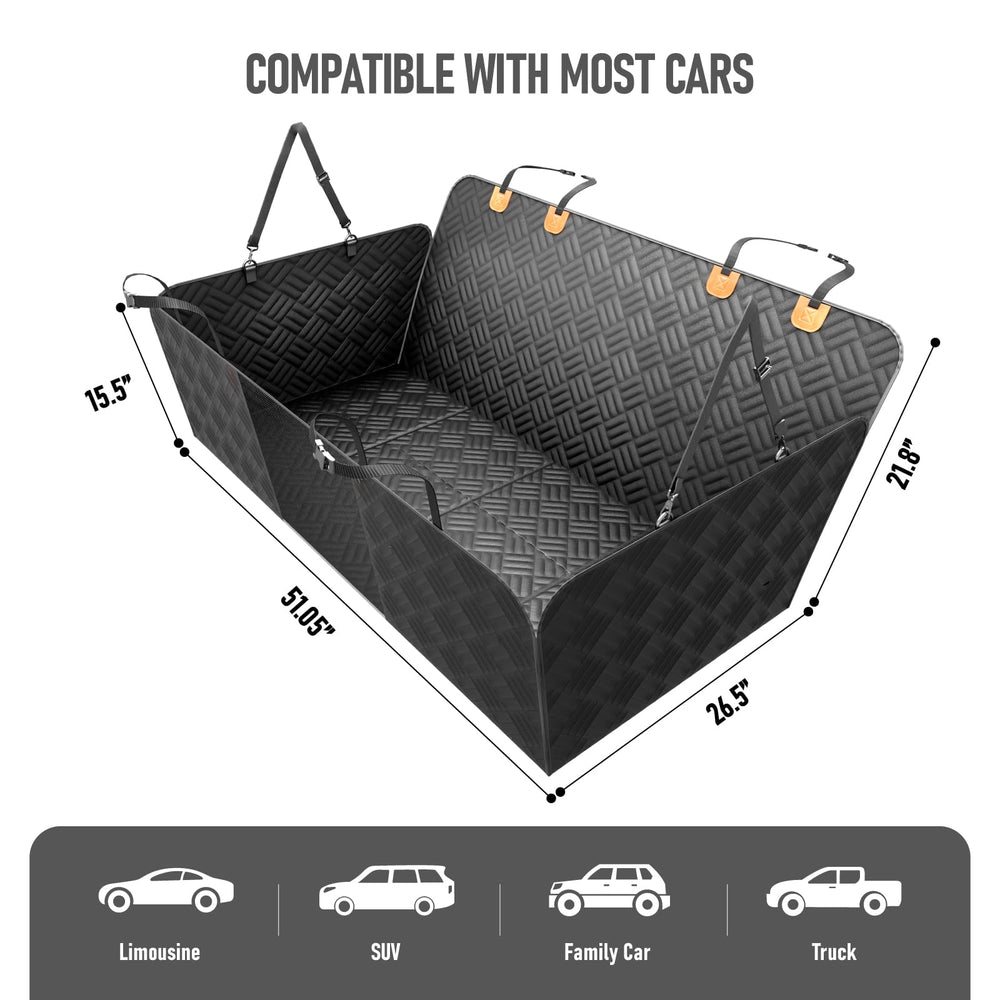 PROZAR dog seat cover shows mesh window and storage pockets for accessories