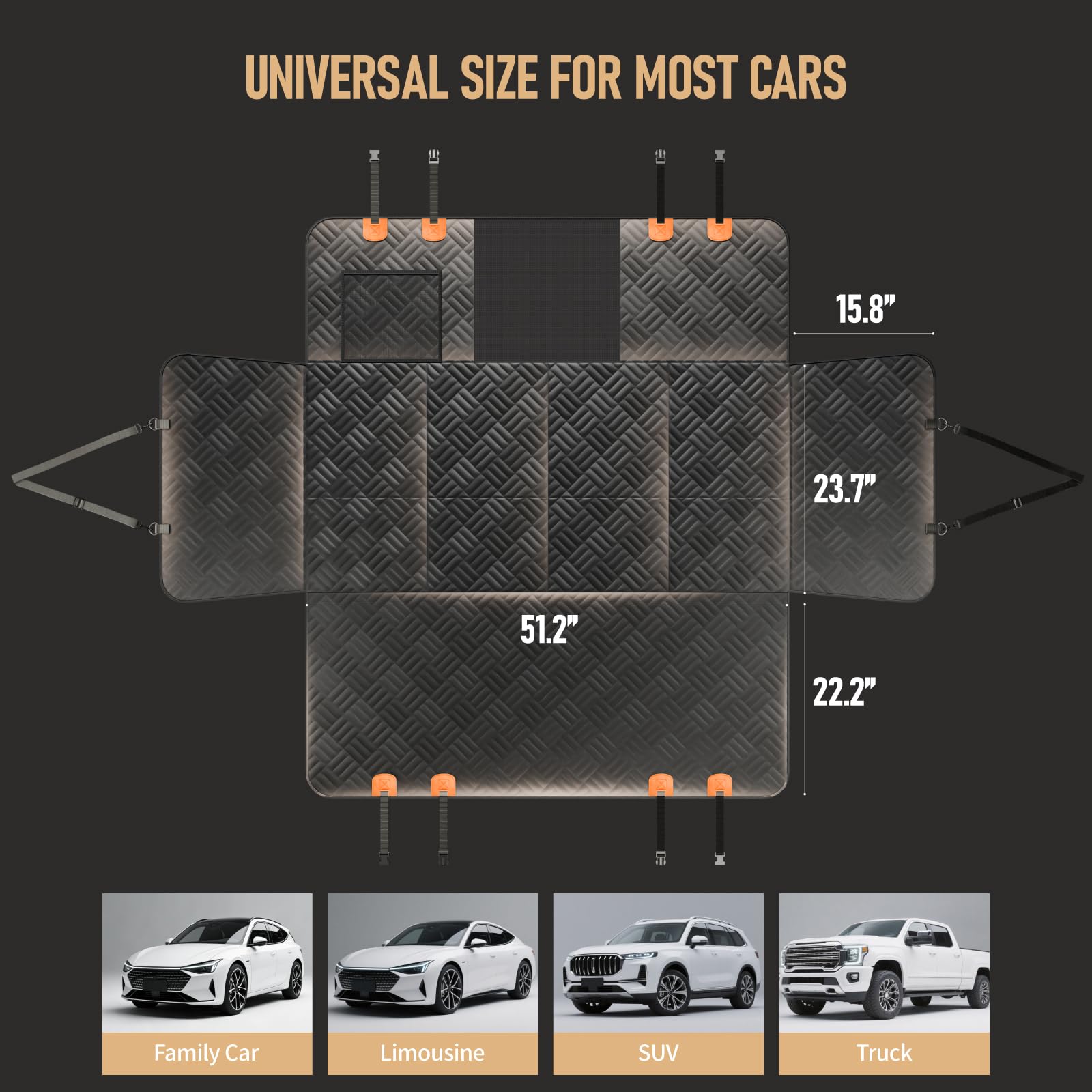 PROZAR waterproof scratch-proof seat cover shields seats from mud, hair, and claws.
