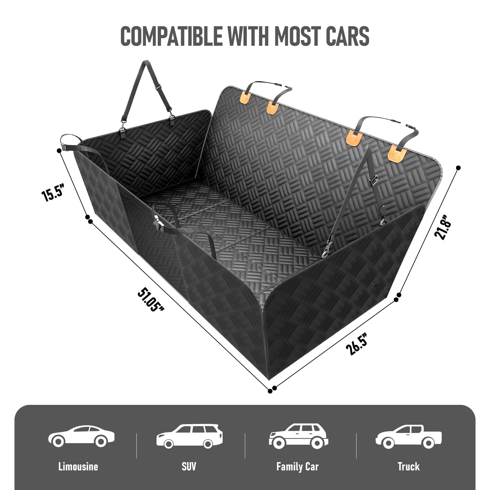 PROZAR waterproof, scratch-proof fabric shields interior from mud, hair, and claws.