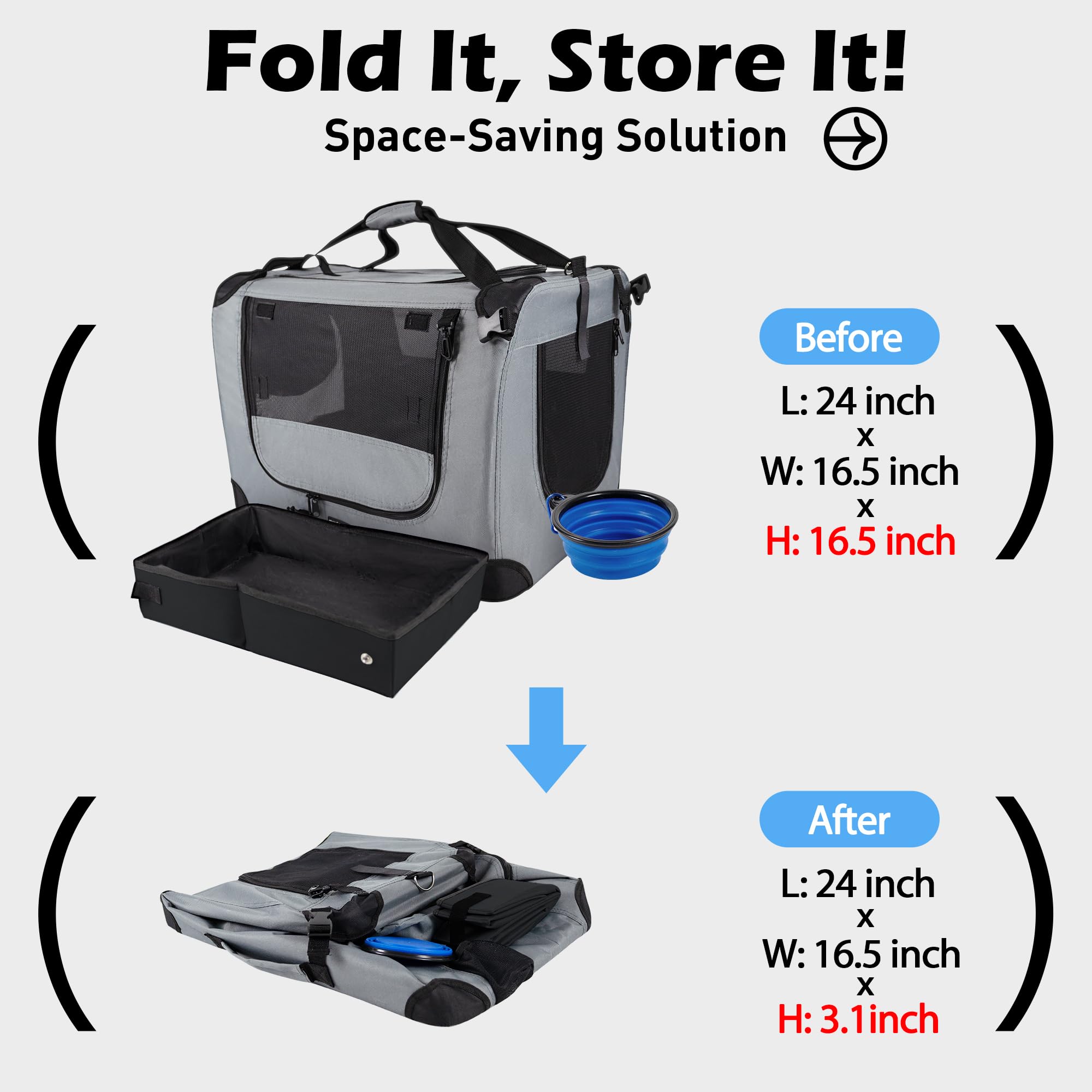 Prutapet large cat carrier foldable litter box for on-the-go waste management.