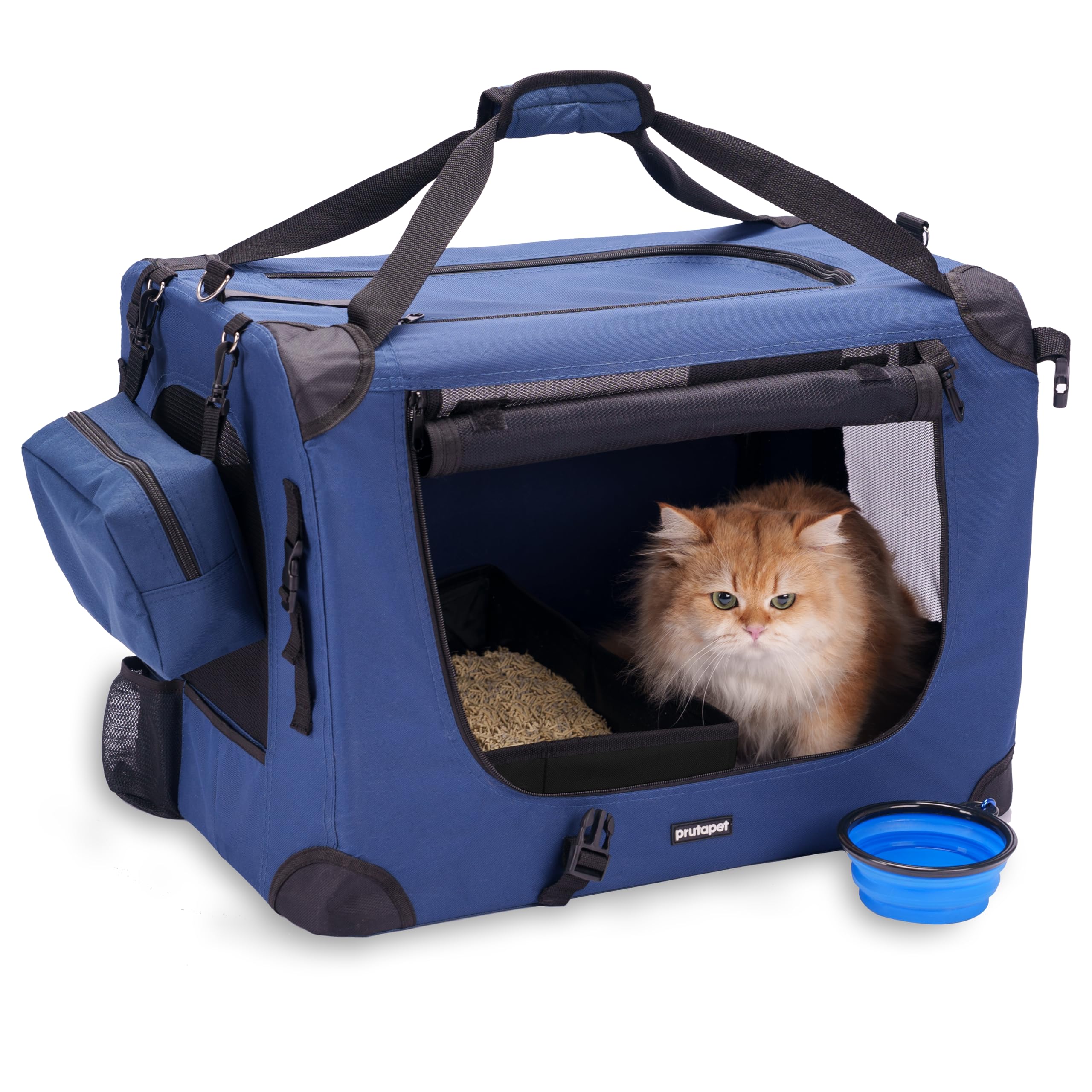 Prutapet large cat carrier front view showing roomy interior for easy movement