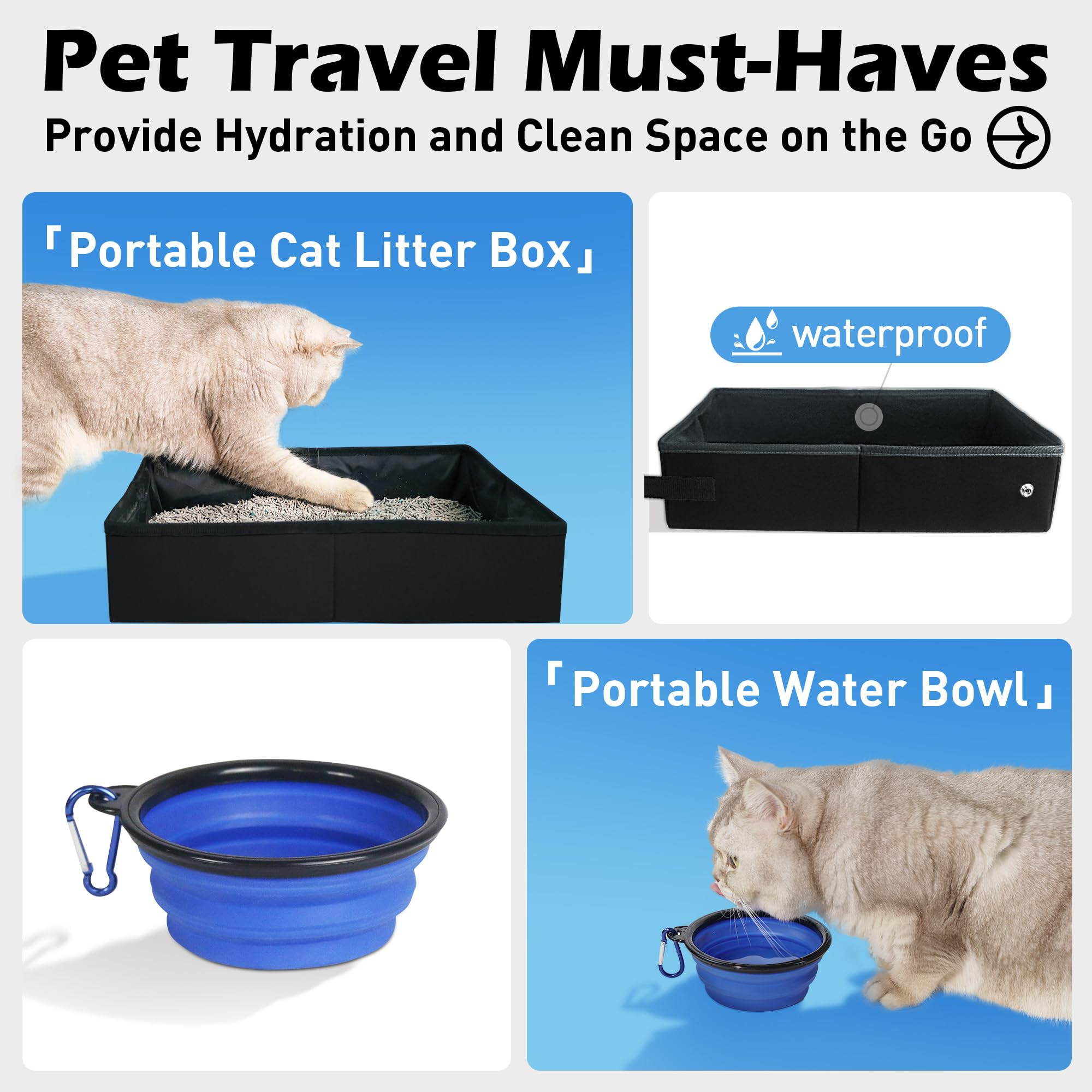 Prutapet large cat carrier with foldable bowls for meals on the road