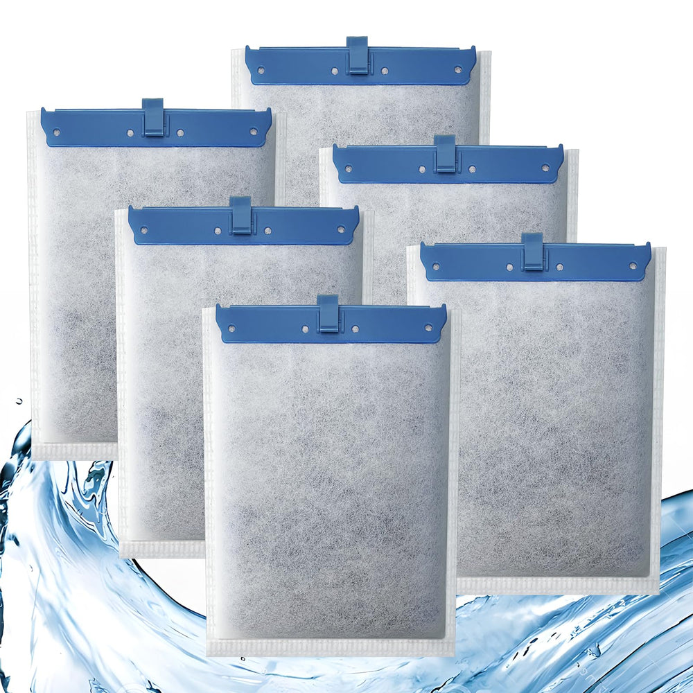 Pryitier six-pack filter cartridge compatible with Whisper for clearer aquarium water.