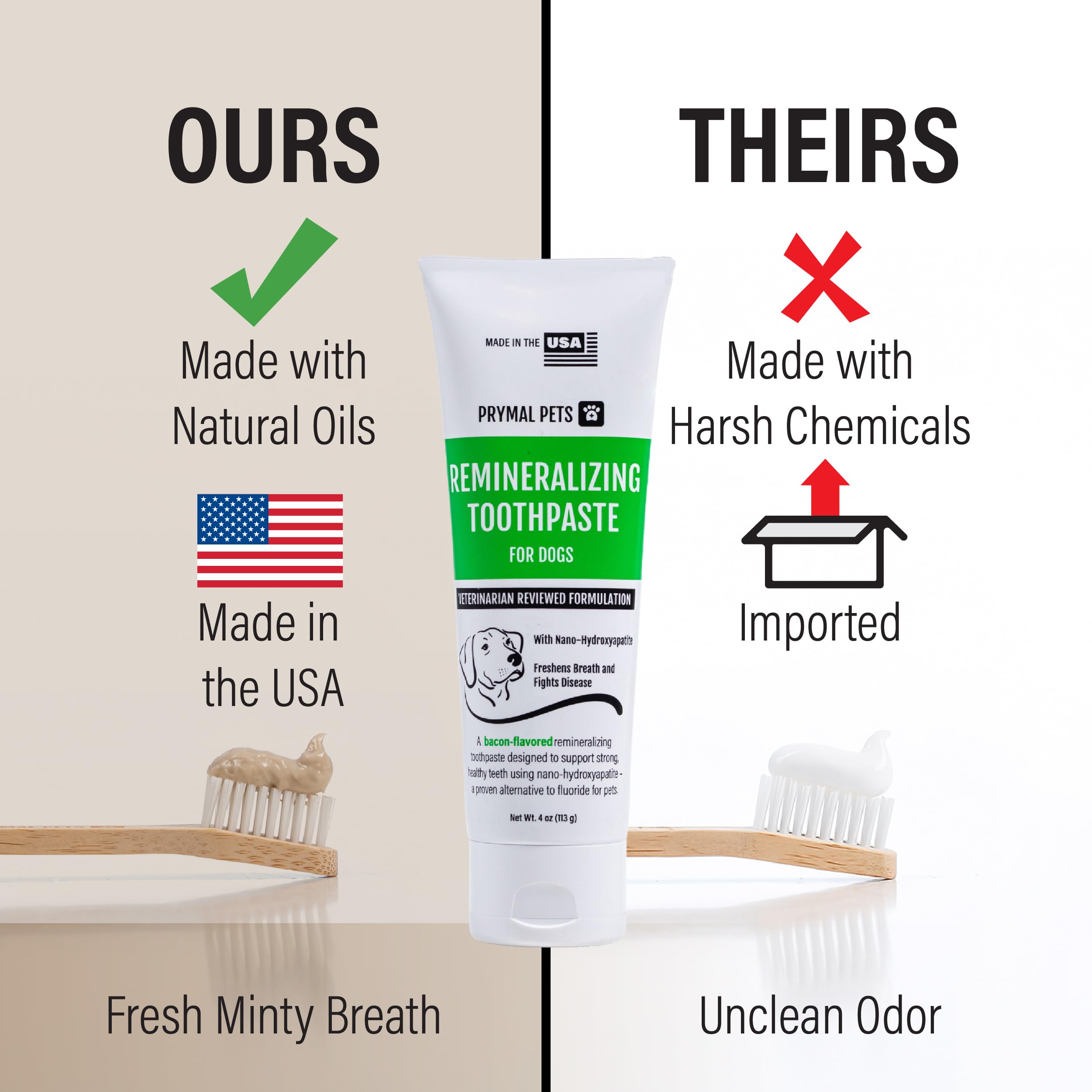 Prymal Pets dog brushing teeth with paste demonstrates gentle, safe care.