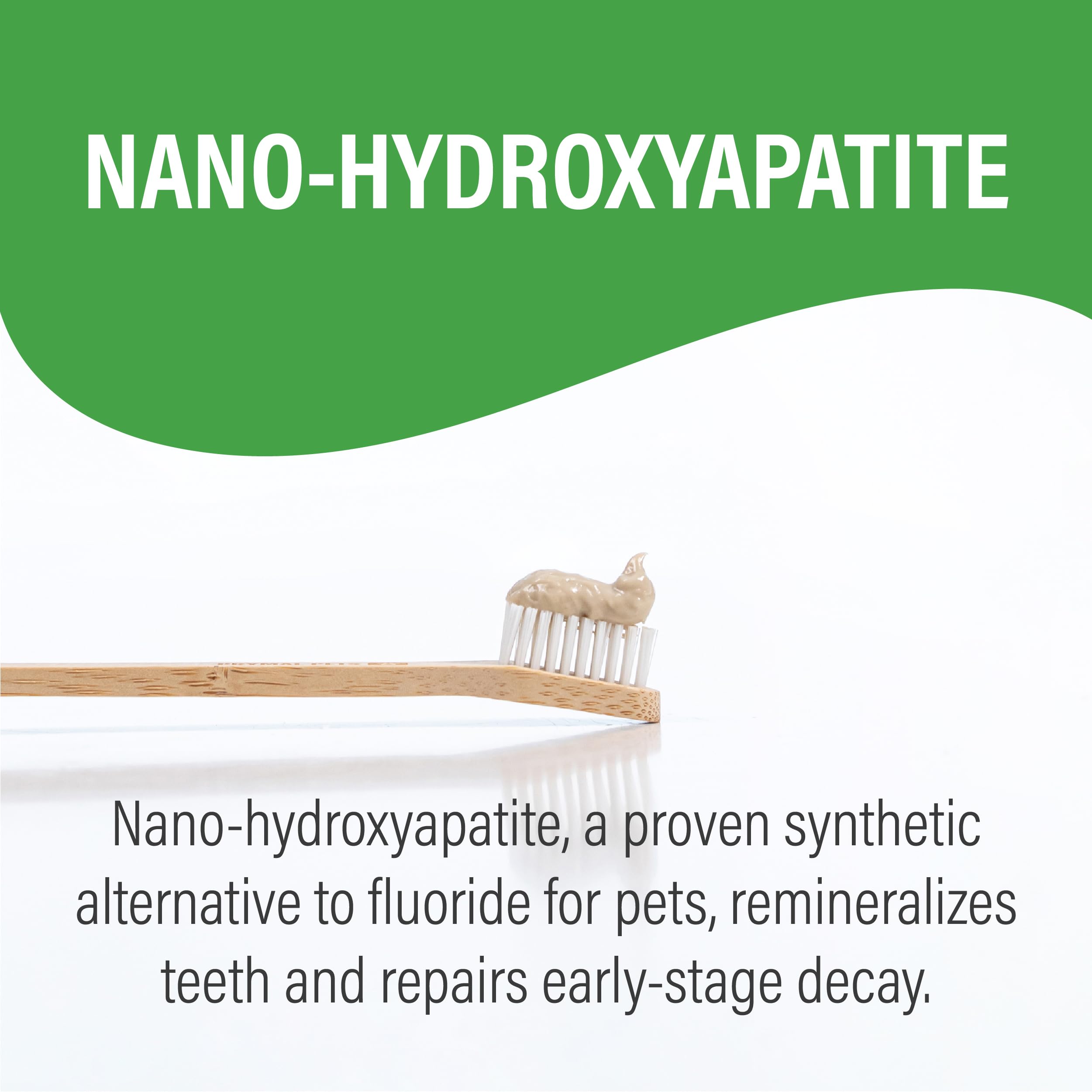 Prymal Pets nano-hydroxyapatite close-up highlights enamel-friendly remineralization potential.