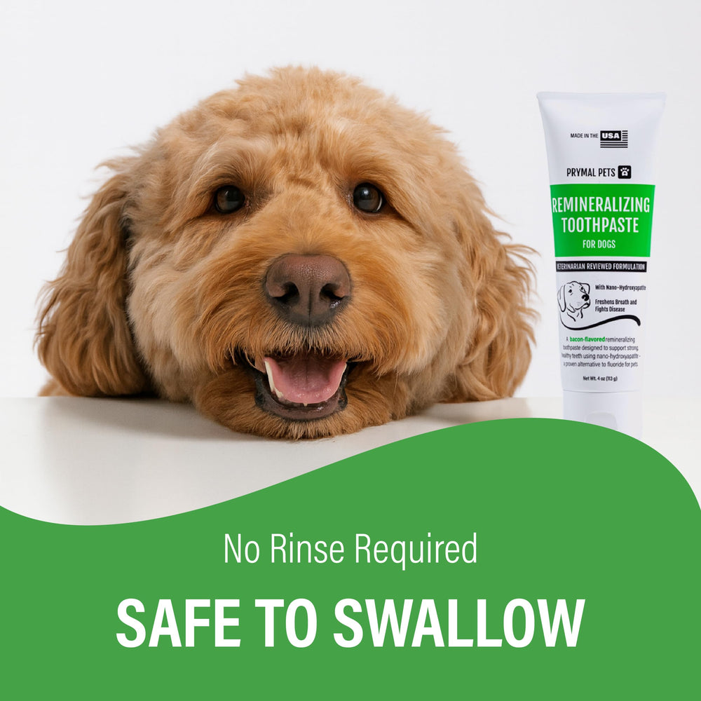 Prymal Pets plant-based formula graphic emphasizes safe-to-swallow ingredients.