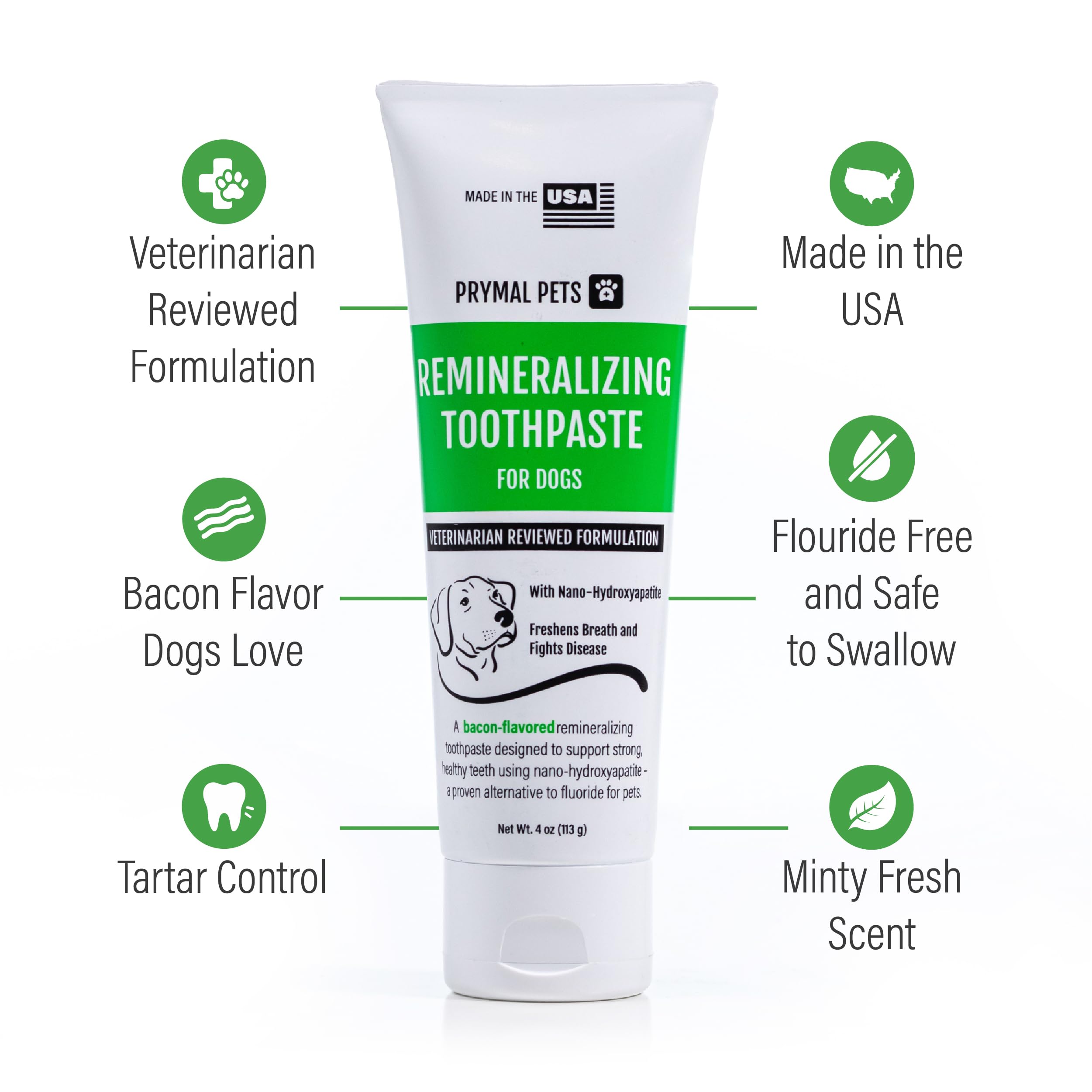 Prymal Pets toothpaste on counter with cap highlights simple, mess-free application.