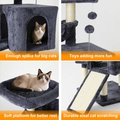 Psicway 37-inch cat tree double-door cave provides convenient access and privacy.
