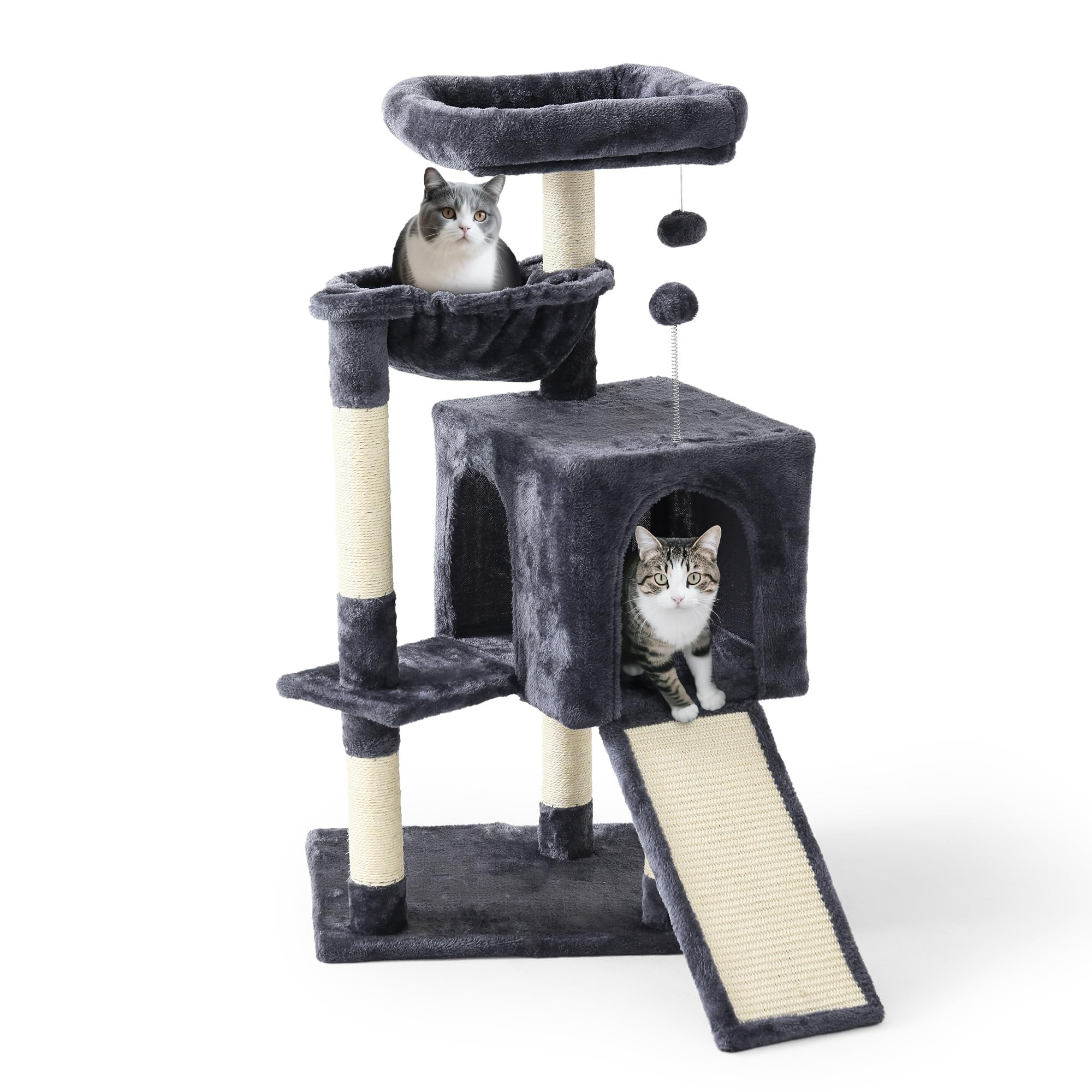 Psicway 37-inch cat tree scratching board ramp promotes scratching and easy climbing.