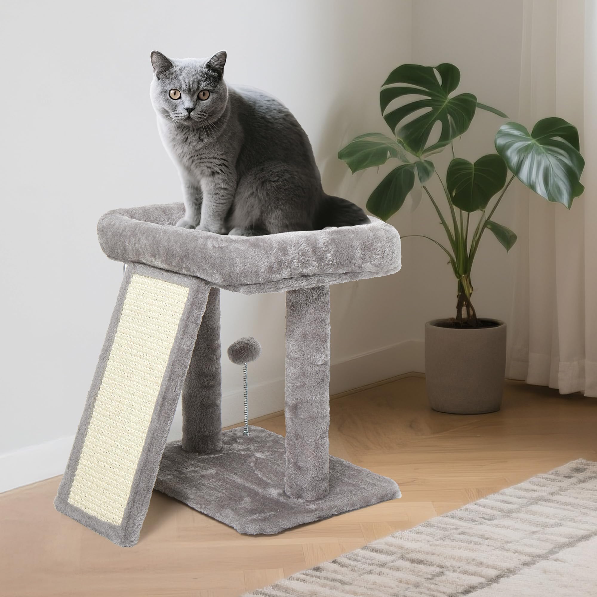 Psicway compact indoor cat tree fits small spaces and keeps claws active