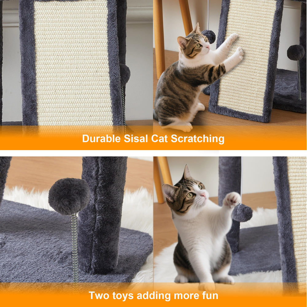 Psicway small cat tree top platform provides cozy nap spot for indoor cats.